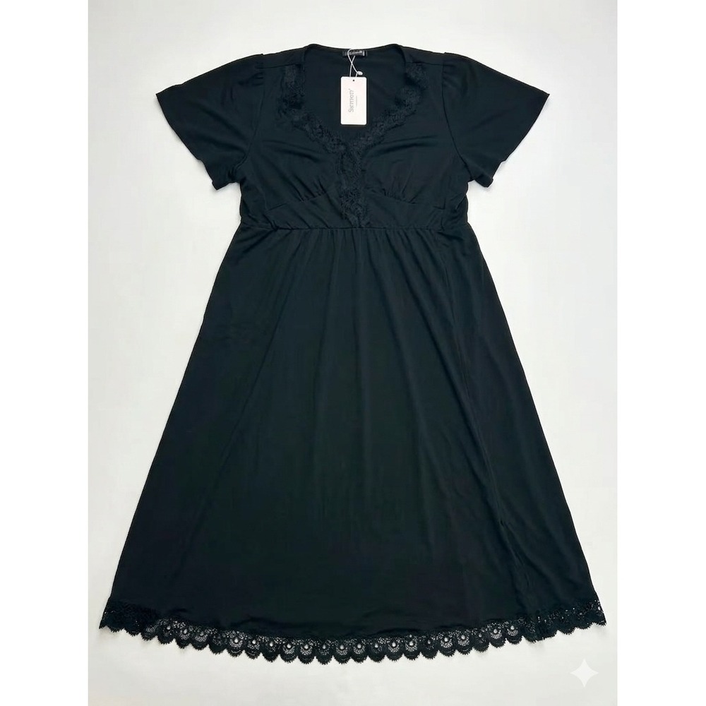 Bloomchic Midi Dress Womens 22-24 Black NWT Lace Trim Empire Waist V-Neck